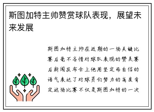 斯图加特主帅赞赏球队表现，展望未来发展